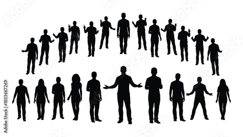 Diverse group of people silhouettes isolated on white background, Vector