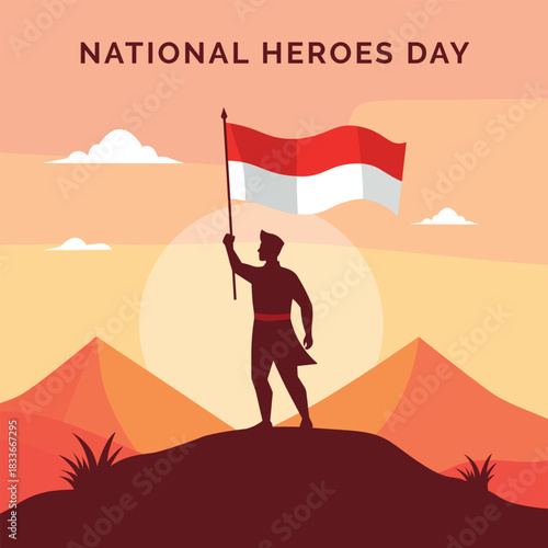 National Heroes Day Illustration with Indonesian Flag