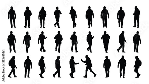People silhouettes in various poses isolated on white background, Vector