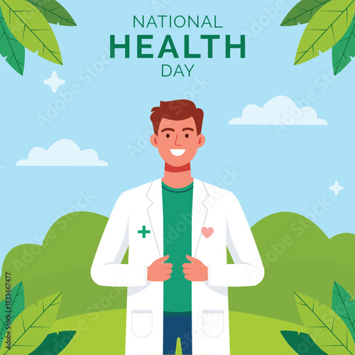 National Health Day Illustration with Doctor Character