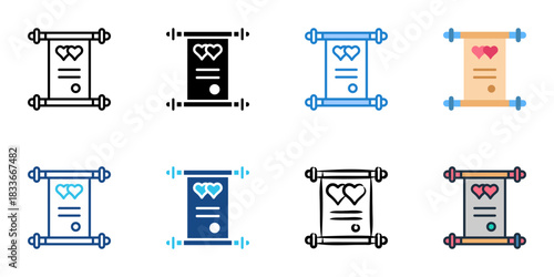 Wedding vows icon set multiple style vector collection. Editable Stroke 
