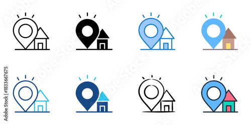 Venue icon set multiple style vector collection. Editable Stroke 
