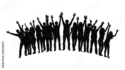Cheering crowd silhouette isolated on white background, Vector