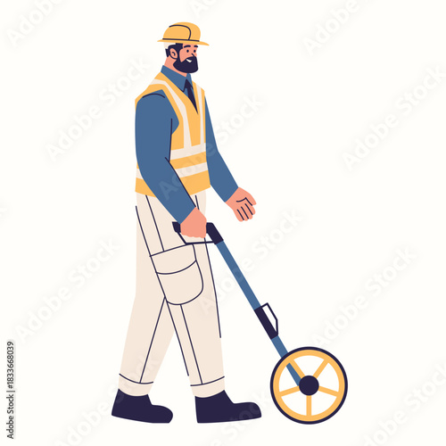 surveyor measuring distance with a wheel illustration