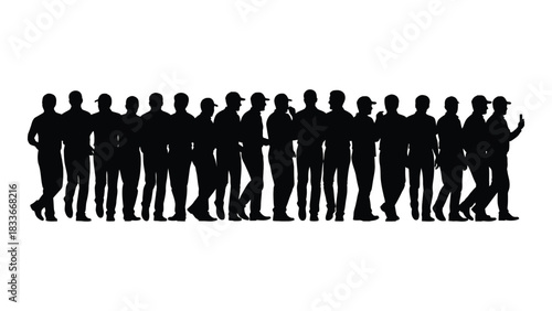 Group of men silhouettes walking isolated on white background, Vector