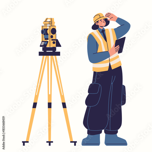 female surveyor reviewing the project with a tablet illustration