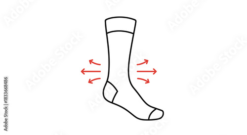 Simple line icon of a compression sock with red arrows indicating pressure, representing treatment for varicose veins and circulation.