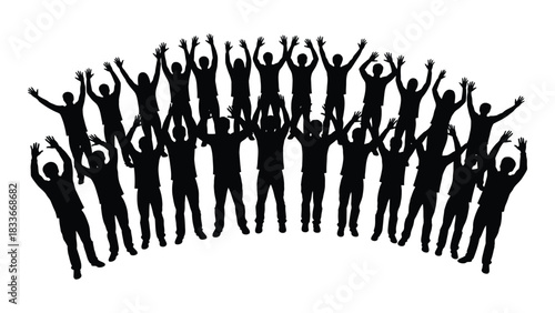 Cheering crowd silhouettes isolated on white background, Vector