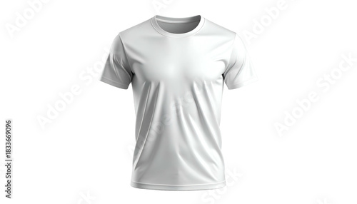 A blank, white short-sleeve t-shirt, rendered on a black background, centered