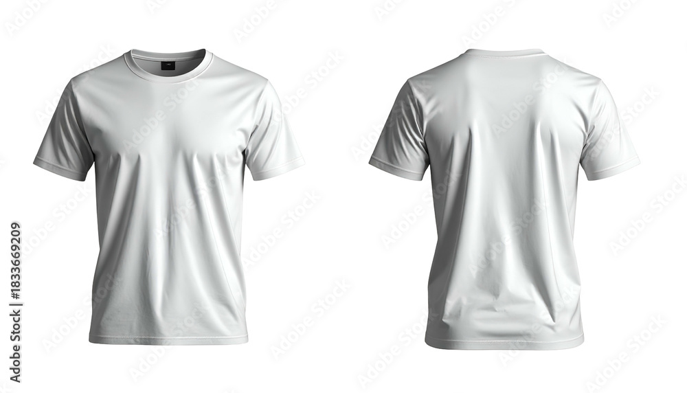 Fototapeta premium Front and back views of a plain white, crew neck t-shirt (2)