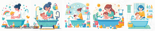 VECTOR MOTHER WASHING WHITE BACKGROUN FLAT DESIGN