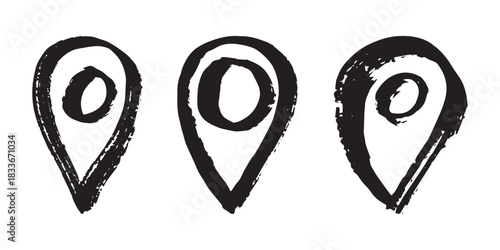 Set of hand drawn map pin Map marker pointer sign GPS and mapping tools Location pin symbol Pinpoint clipart in doodle style Single element for web, design