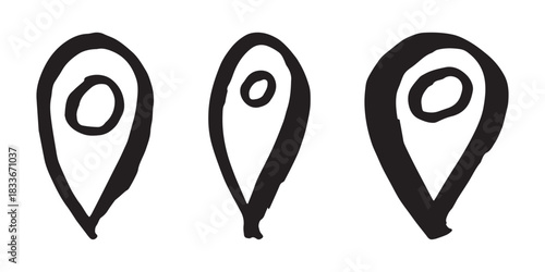 Set of hand drawn map pin Map marker pointer sign GPS and mapping tools Location pin symbol Pinpoint clipart in doodle style Single element for web, design