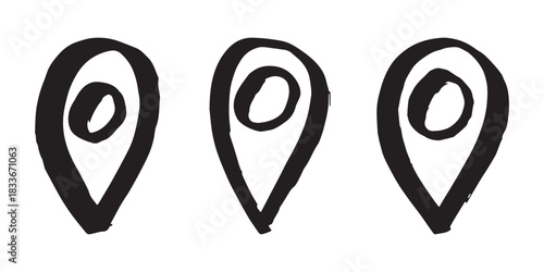 Set of hand drawn map pin Map marker pointer sign GPS and mapping tools Location pin symbol Pinpoint clipart in doodle style Single element for web, design