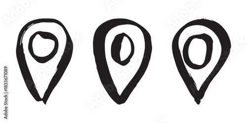 Set of hand drawn map pin Map marker pointer sign GPS and mapping tools Location pin symbol Pinpoint clipart in doodle style Single element for web, design