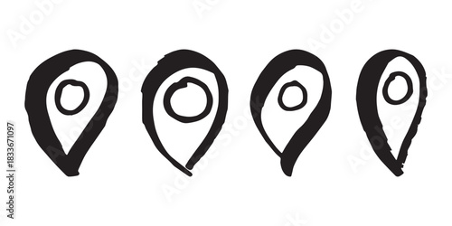 Set of hand drawn map pin Map marker pointer sign GPS and mapping tools Location pin symbol Pinpoint clipart in doodle style Single element for web, design