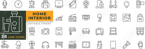 Home Decoration icon set with editable stroke. Vector illustration.
