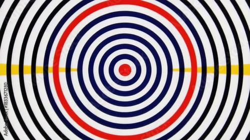 Hypnotic Op Art Target: A mesmerizing pattern of red, white, black, and blue concentric circles pulses and shifts in an optical illusion