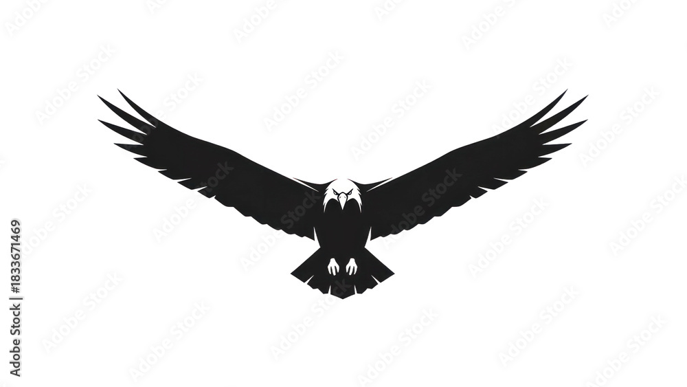 Obraz premium Black Eagle Silhouette with Wings Spread Wide.