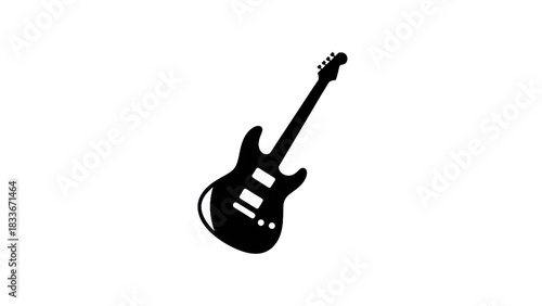 Black Electric Guitar Silhouette on White Background.