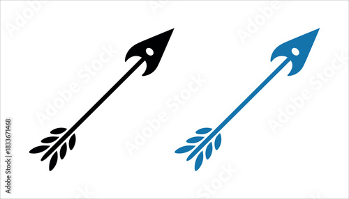 Black and blue arrow icons with feather fletching on white background vector