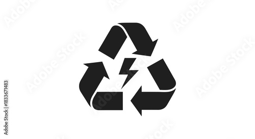 A striking black recycling symbol with three chasing arrows presented as a silhouette