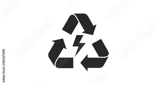 A striking black recycling symbol design with three chasing arrows a prominent silhouette