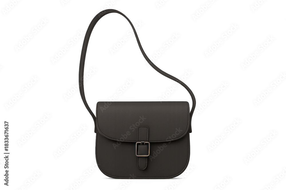 Naklejka premium Dark grey leather crossbody bag with buckle, essential fashion accessory for women, isolated on transparent background