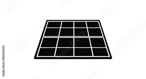 A black and white depiction of a grid like solar panel arrangement a stark silhouette