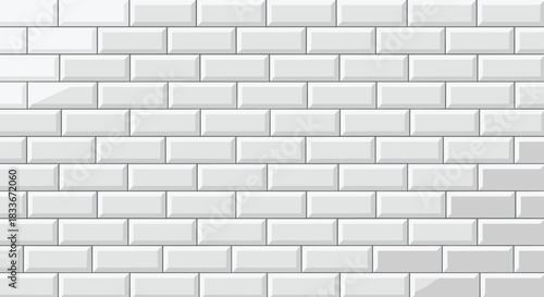 Seamless white subway tile wall background with a clean, classic brick pattern and beveled edges for kitchen or bathroom interior design.