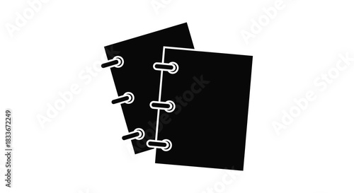 A stack of papers secured with binder clips a minimalist design in black and white silhouette