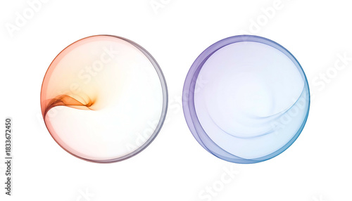 Two abstract circular shapes with flowing, ethereal lines on a black background