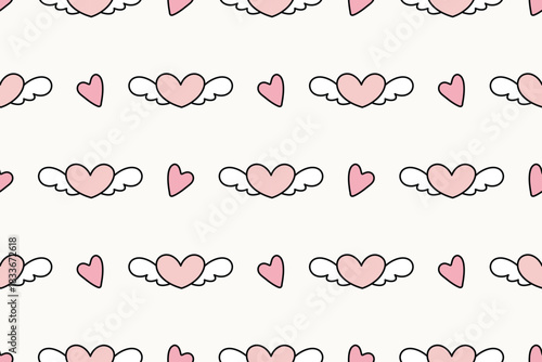 Pastel winged heart cute seamless pattern for romantic kawaii aesthetic designs