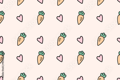 Cute carrot and heart pastel seamless pattern for playful kids and kawaii designs