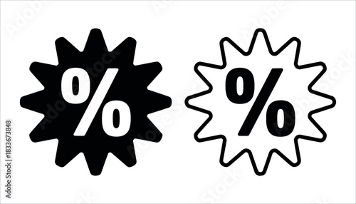 Black and white starburst percent symbols isolated on white background percentage discount