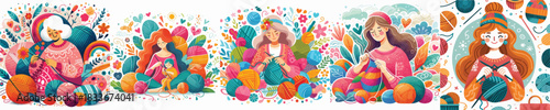  VECTOR MOTHER KNITTING WHITE BACKGROUN FLAT DESIGN