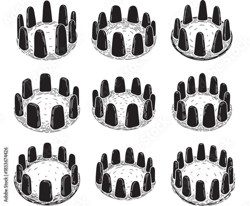 Discover ancient mystery with this striking henge illustration featuring circles of standing stones, perfect for historical content, fantasy art, or unique design projects