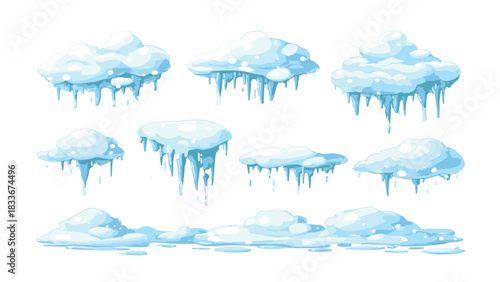Snow and Icicles Vector Set – Winter Frost Borders and Ice Elements