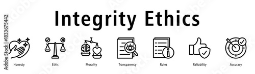 Integrity ethics icon vector concept with honesty, strong ethics, morality, transparency, rules, and reliable values for professional conduct.