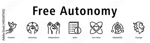 Free autonomy icon vector concept illustrating freedom, independence, autonomy, renewal, values, and self-direction.