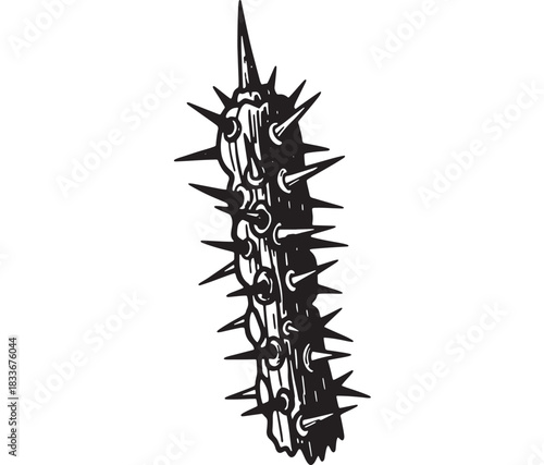 Intense black and white illustration of a spiky plant, perfect for edgy designs or conceptual art projects, conveying a sense of danger and unique natural forms, ideal for tattoos