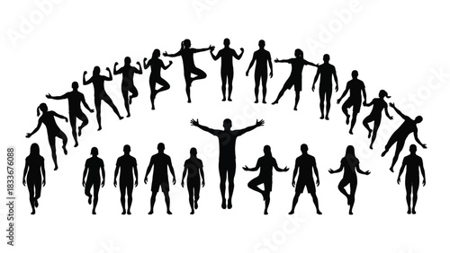 Diverse group of people silhouettes in various poses isolated on white background, Vector