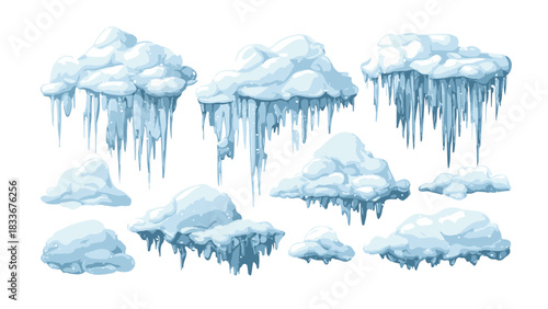 Snow and Icicles Vector Set – Winter Frost Borders and Ice Elements
