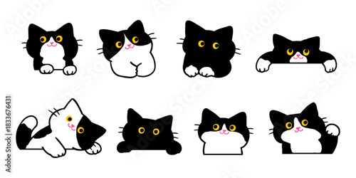Vector Illustration of Cartoon Cat Characters on Isolated Background. Hand Drawn Vector Illustration.