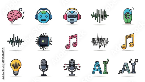 Collection of AI and Music Related Doodle Icons.