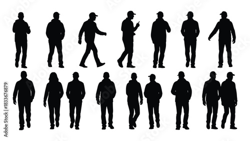 Collection of people silhouettes isolated on white background, Vector