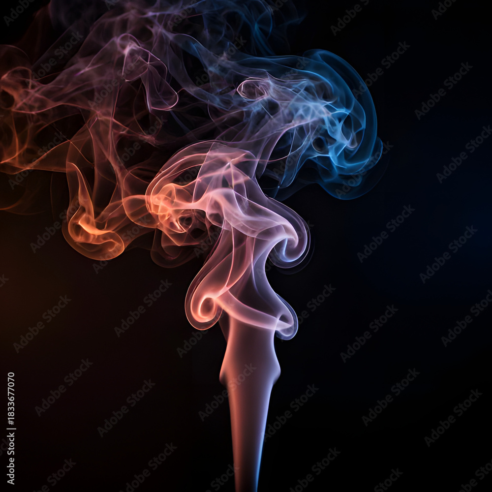 Obraz premium Abstract colorful smoke plumes over dark background, cinematic style