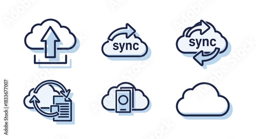 Cloud Computing Icons - Upload, Sync, and Data Storage Concepts.