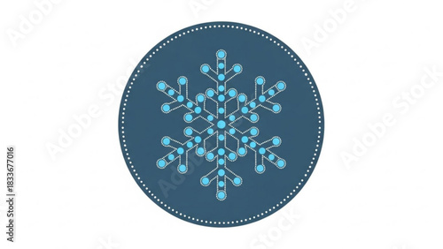 A stylized blue snowflake icon with a dotted outline on a dark blue circular background representing winter and cold weather