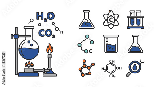 Chemical Reactions and Laboratory Equipment - A Scientific Illustration.